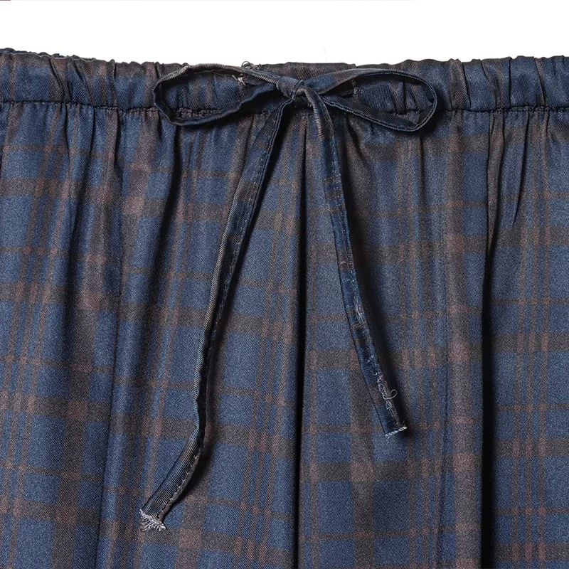 سروال نسائي فانوس ساتان بنمط داكن مع خصر مرن وأصفاد برباط ملابس نسائية مريحة غير رسمية