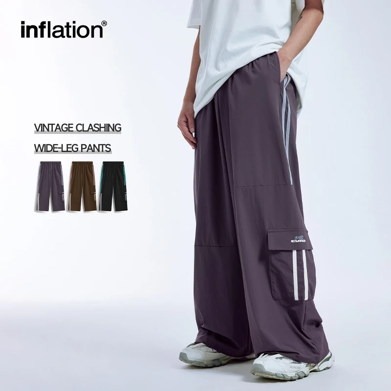

INFLATION Retro Patchwork Wide-Leg Pants Trendy Loose Fit Cargo Trousers Men
