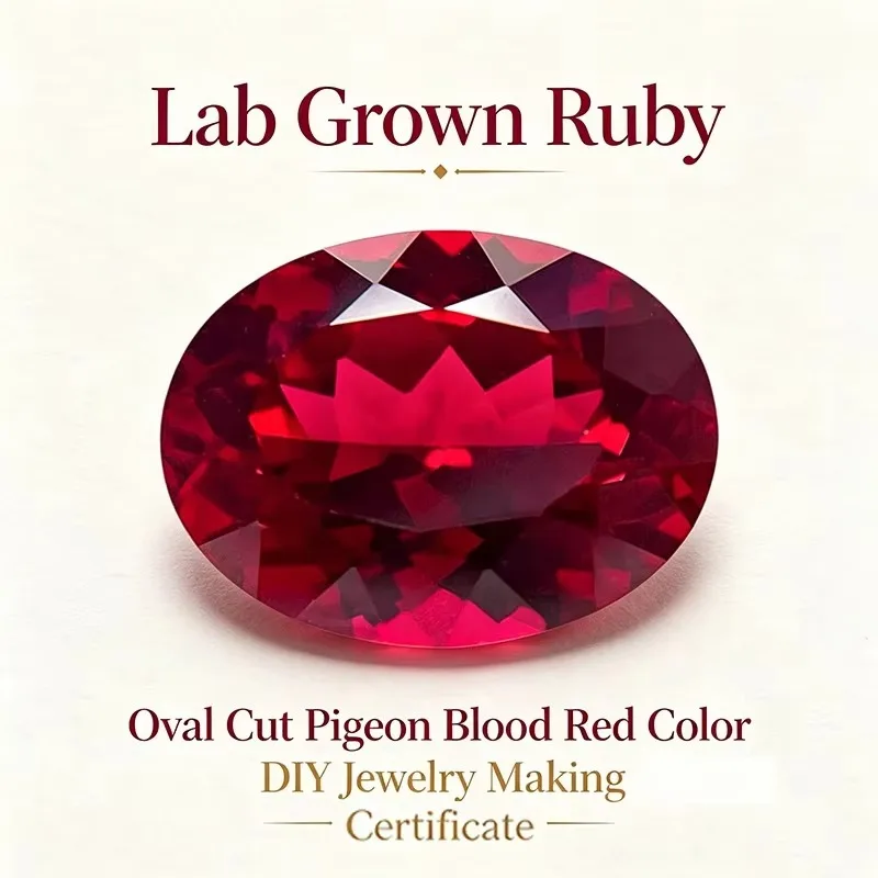 Lab Grown Ruby Oval Cut Pigeon Blood Red Color VVS1 Gemstone For Charms DIY Jewelry Making Selectable Certificate