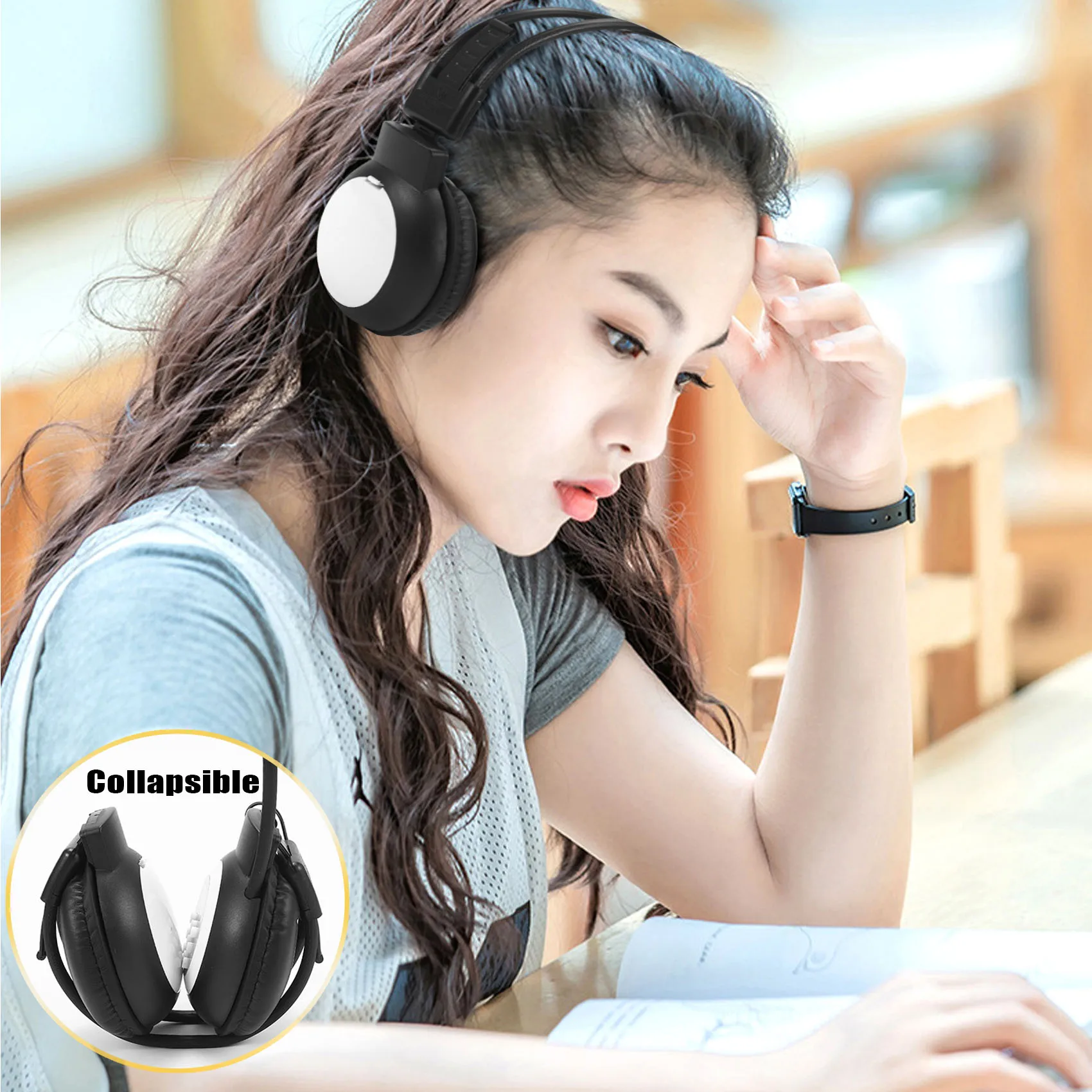 سماعات راديو FM شخصية محمولة، سماعة رأس لاسلكية مع راديو مدمج للمشي والركض والعمل اليومي A002