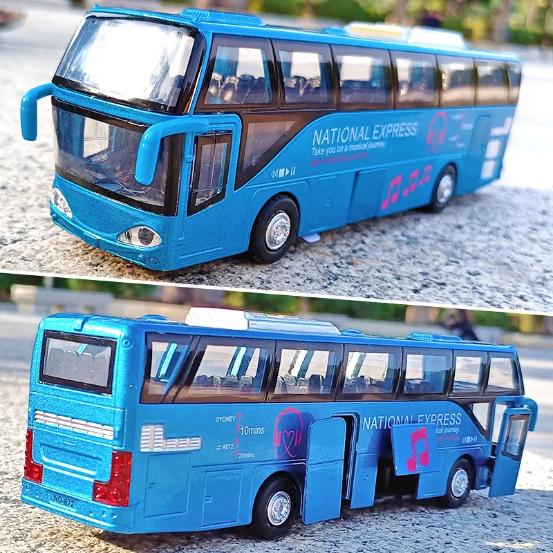 Alloy alloy pull back tourist bus model, ocean bus toy,simulated sound and light,gift,wholesal