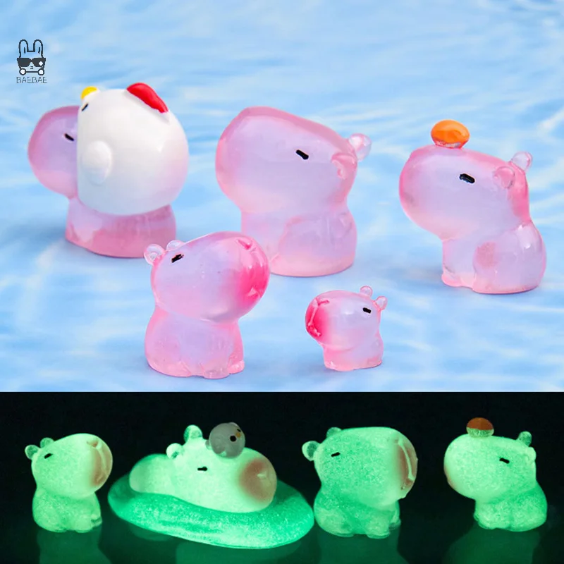 1Pc Mini Capybara Doll Glow Dark Fairy Garden Miniatures Decoration Luminous Capybara Vivarium Micro Landscape DIY Accessories