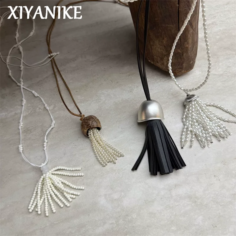 XIYANIKE Adjustable Pearl Tassel Necklace - Korean Fashion Jewelry