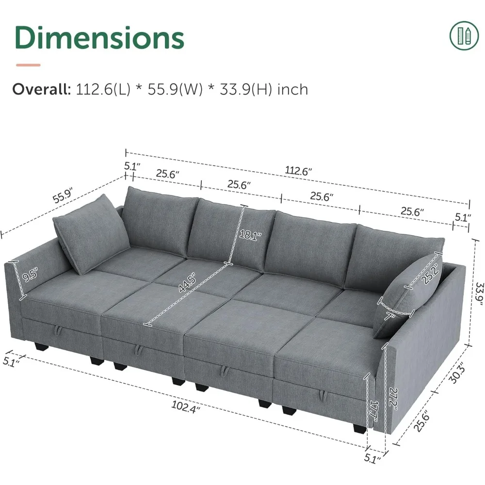 Modular Sectional Sleeper Sofa, Reversible Modular Sectional Sofa Sleeper Modular Couch with Storage Seats, Living Room Sofas