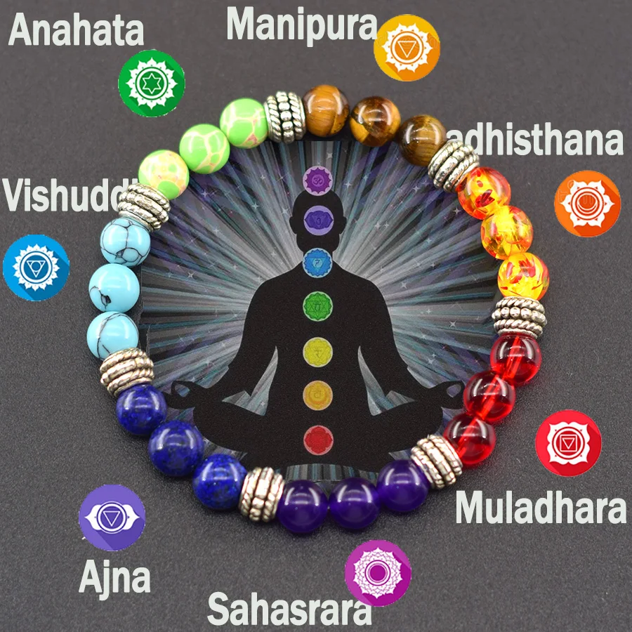 Bracelet classique de perles de 7 chakras, pierre naturelle, Yoga, méditation, guérison Reiki, équilibre, soulage l'anxiété, cadeau