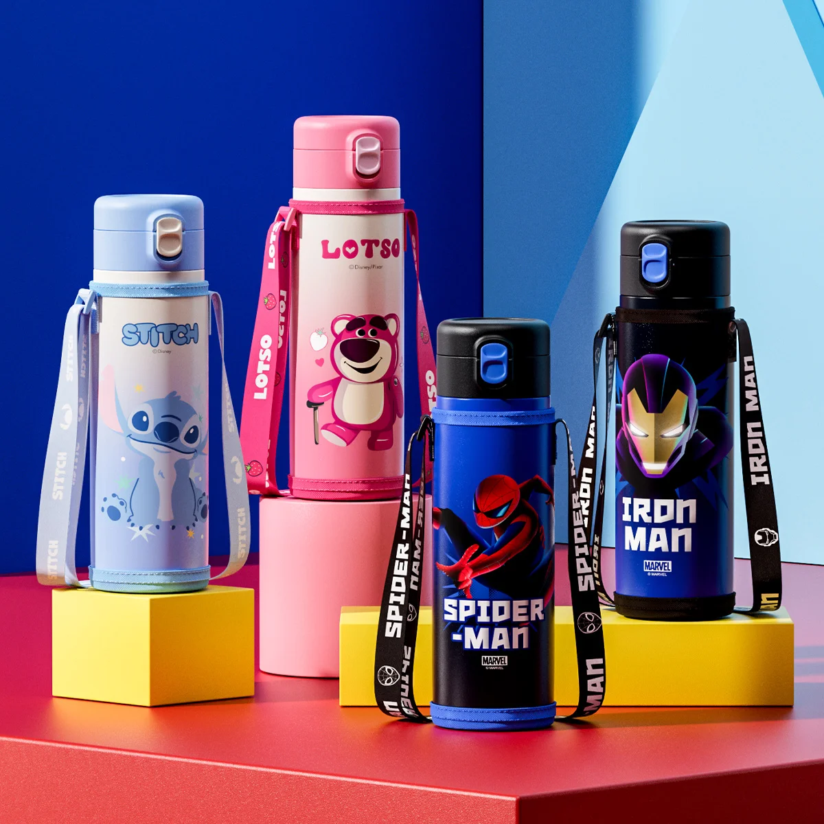 

Disney Straw Thermal Cup Spider-Man Captain America Bouncing Children's 530ml Cup Spots Portable Stainless Steel Bottle Gifts