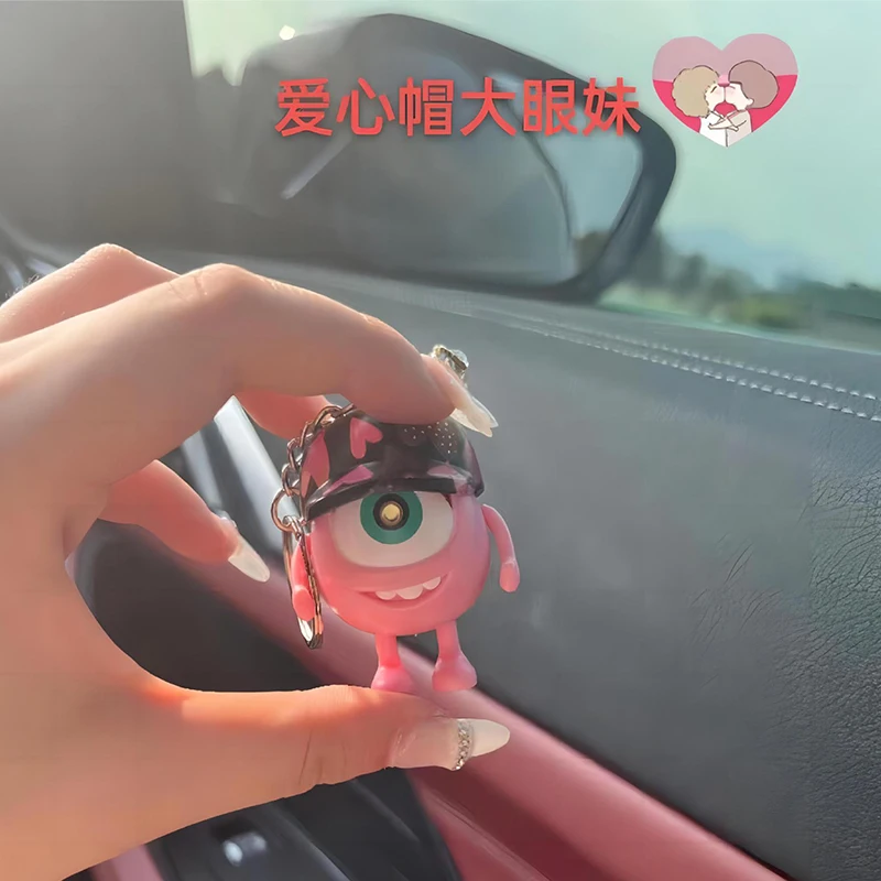 Kawaii Disney Mike Wazowski Key Chain Cute Cartoon Anime Phone Keychain Schoolbag Pendent Emit Light and Sound Toys Girls Gifts