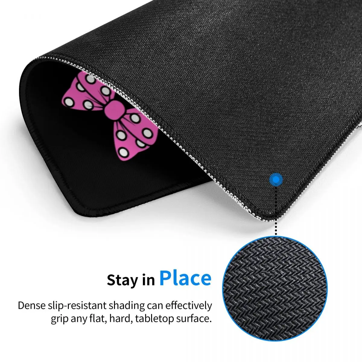 Custom Pink Minnie Mouse Polkadot Anime Mouse Pad with Locking Edge Square Gamer Mousepad Non-Slip Rubber Base Office Laptop Mat