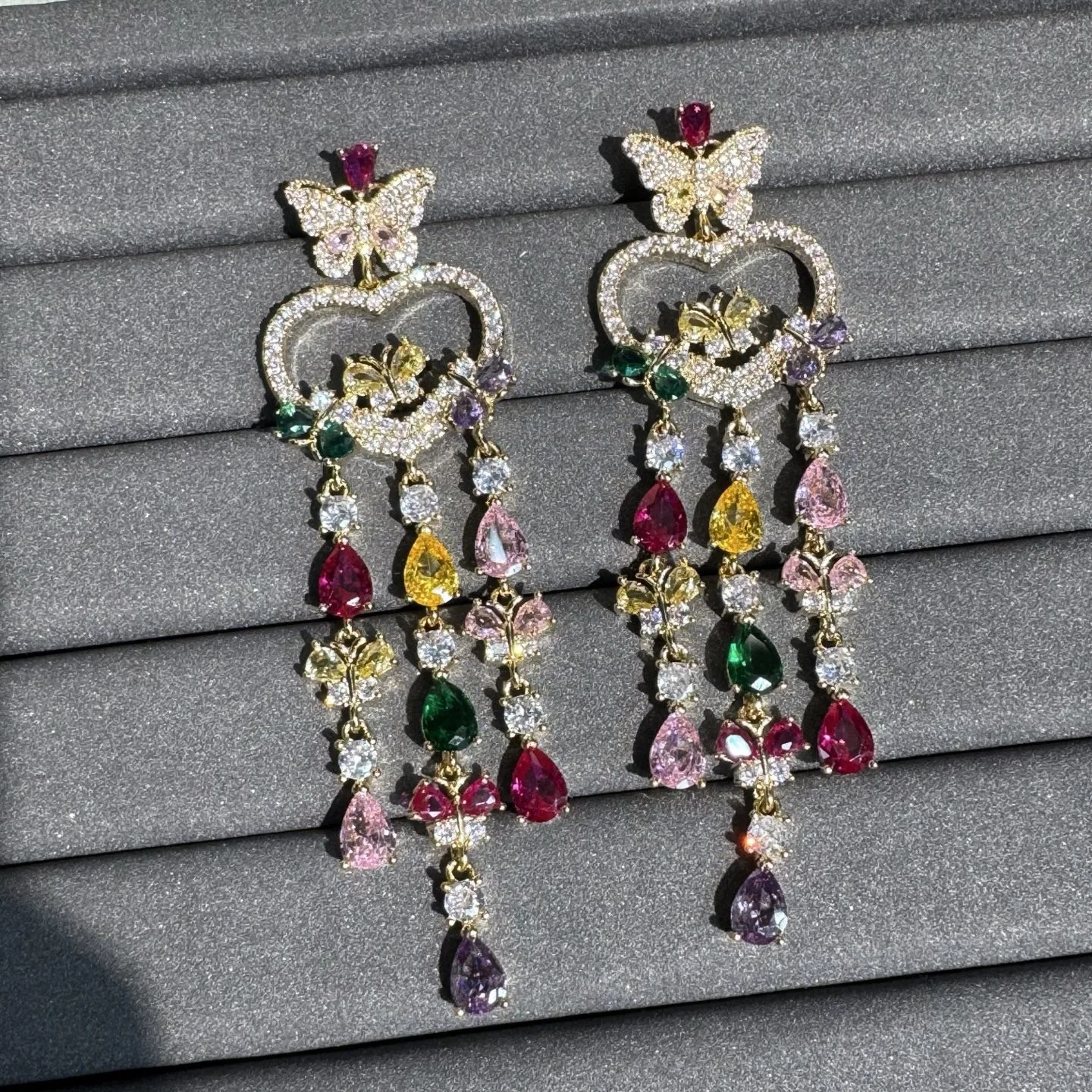 cubic zirconia earrings for women long jewelry butterfly heart teardrop dangling earrings colorful fushia blue pink