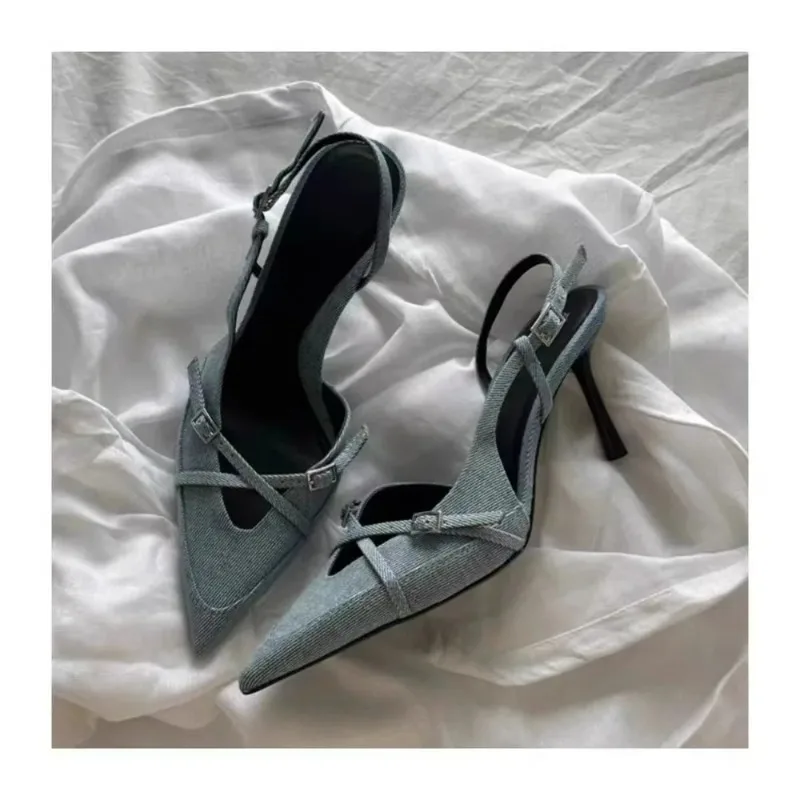 

Newest Fashion Comfortable Women's Jeans Heeled Sandals Pointed High Heel Office Lady Shoes Beautiful Women Shoes Zapatos Mujer