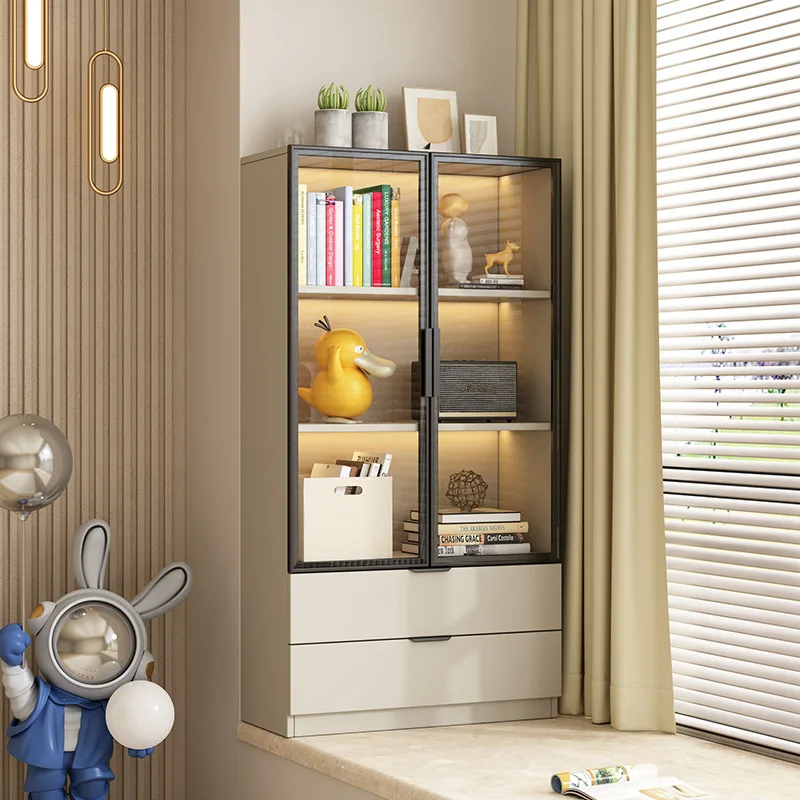 Solid wood bay window cabinet Balcony large-capacity locker Bedroom bookcase Locker Dust-proof utility cabinet Window
