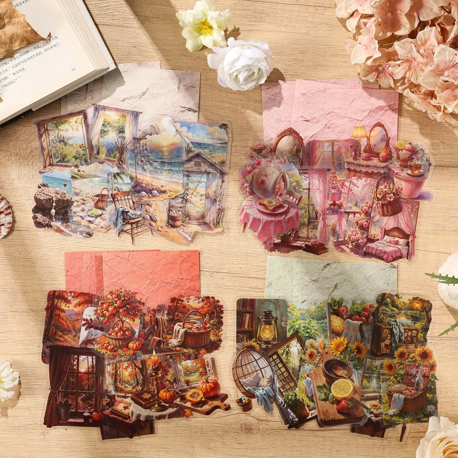 Vintage Seasons Flower Landscape Material Package Creative DIY Junk Journal Collage Scrapbooking Stationery