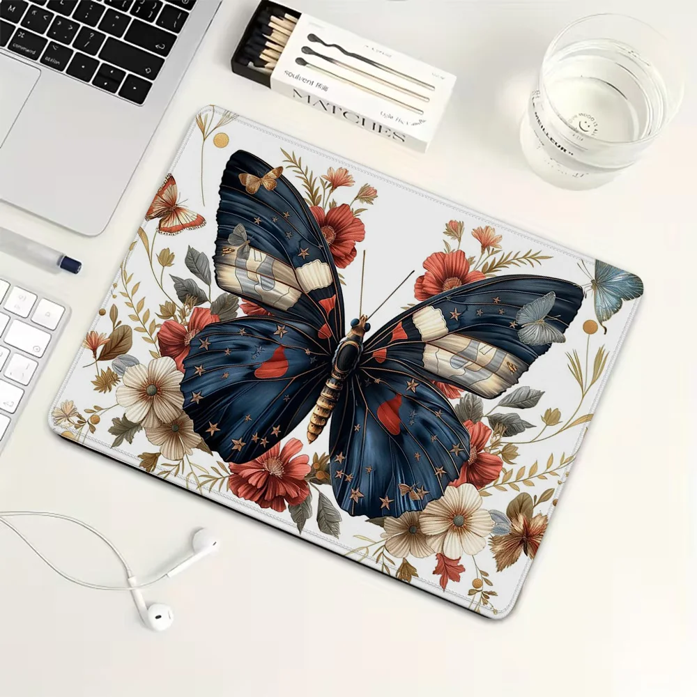 

Маленький коврик для мыши с рисунком бабочки и цветов, резиновый игровой коврик для мыши, коврик для механической клавиатуры, аксессуары для ПК, коврик для компьютерного стола