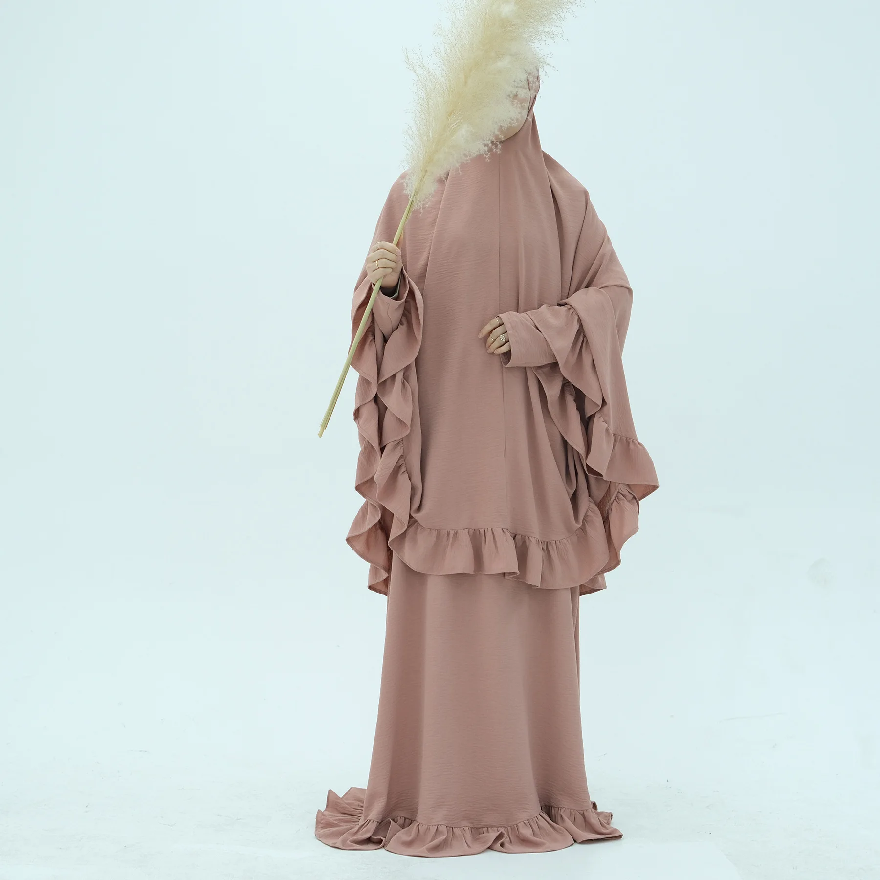 

Abaya Khimar Set 2 Piece Jalabiya Prayer Clothes Women Hijab Scarf with Smocked Cuff Dress Dubai Islam Muslim Outfit Ramadan Eid