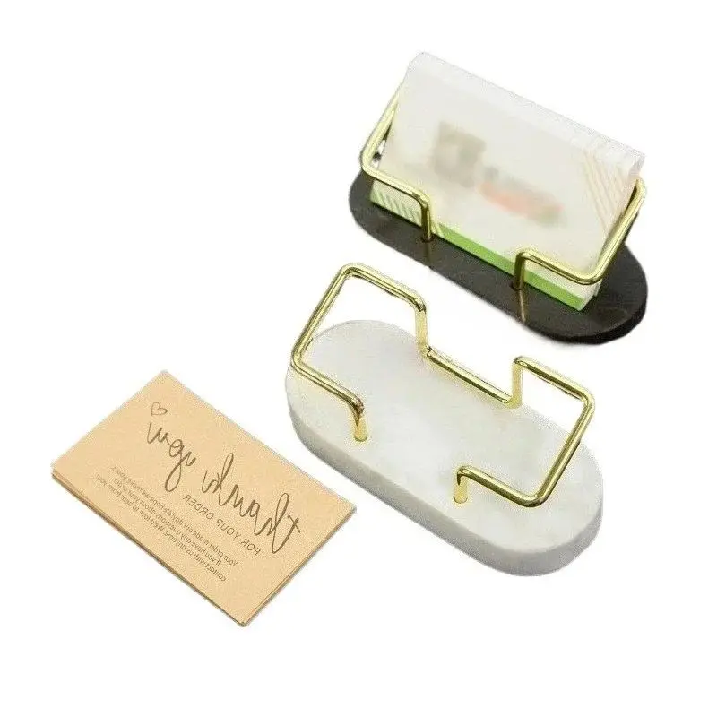 Marble Base Metal Business Card Organizer Memo Note Holder Office Desk Display Stand Gift