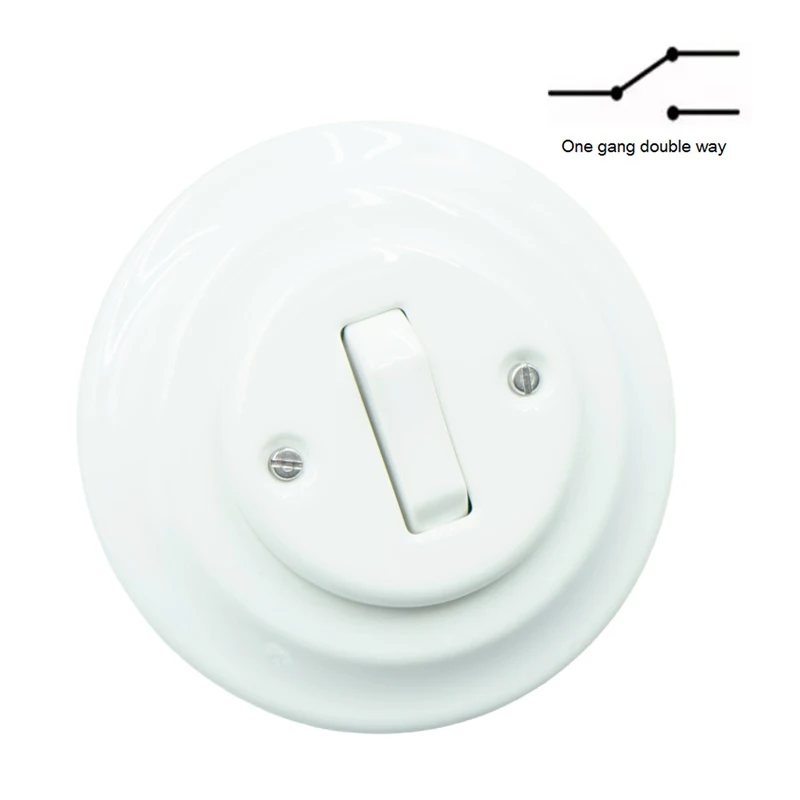 Flush Mounting Porcelain One Gang Double Way Modern Wall Light Button Switch 250V,10A