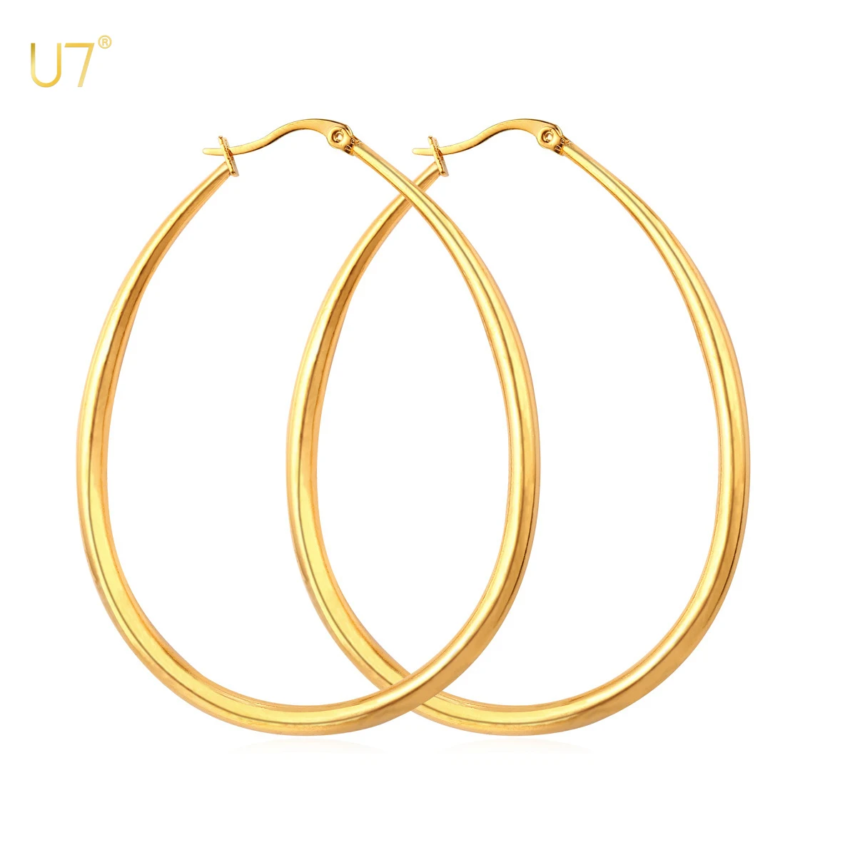 

U7 Stainless Steel Chunky Big Waterdrop Hoop Earring for Woman 18k Gold Color Hollow Tear Drop Light Weight Simple Daily Jewelry