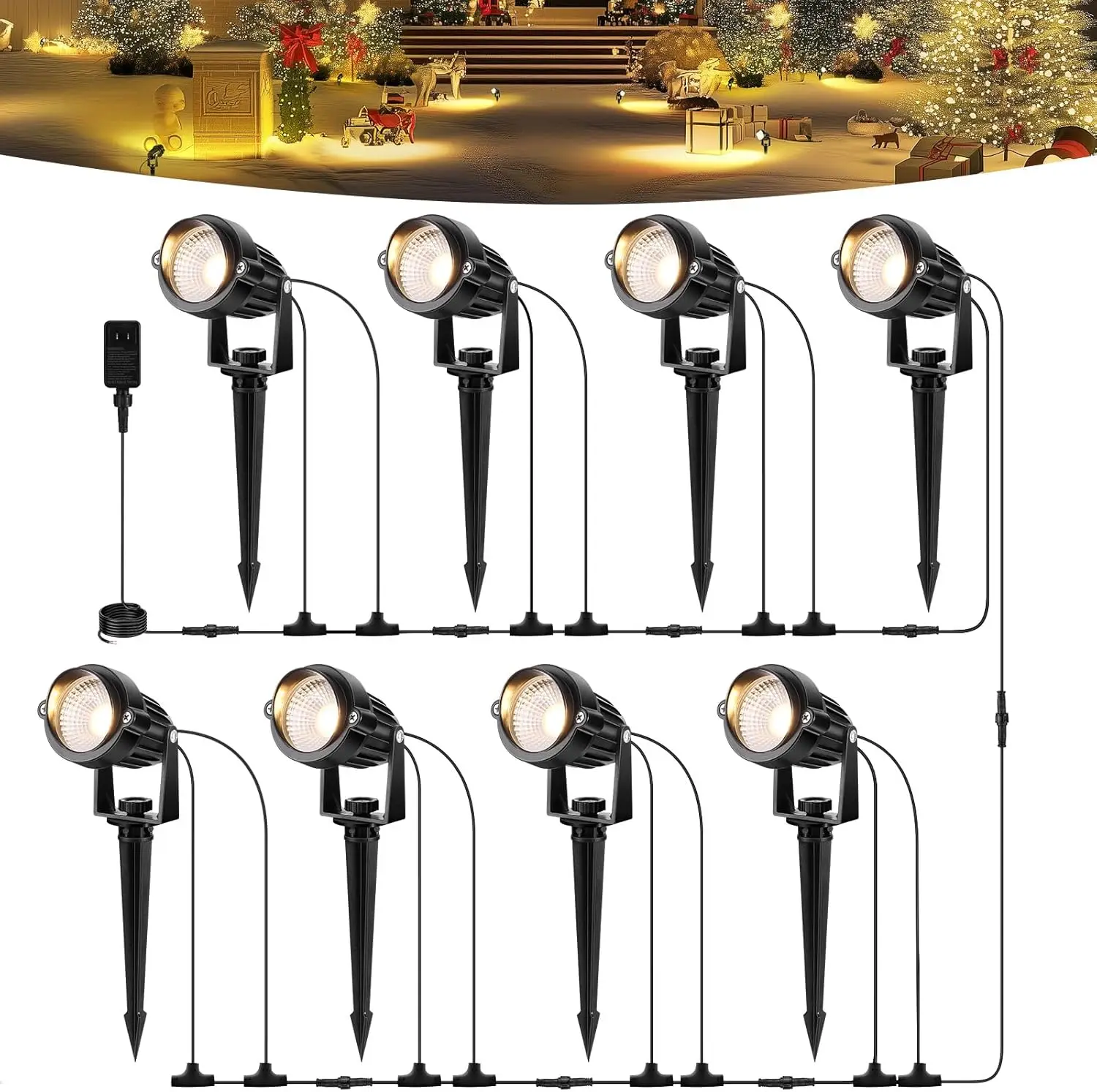 Outdoor LED Landscape Lighting  8-in-1 Waterproof Spotlights for with 60W Transformer, Spotlight Plug in House for Yard Garden