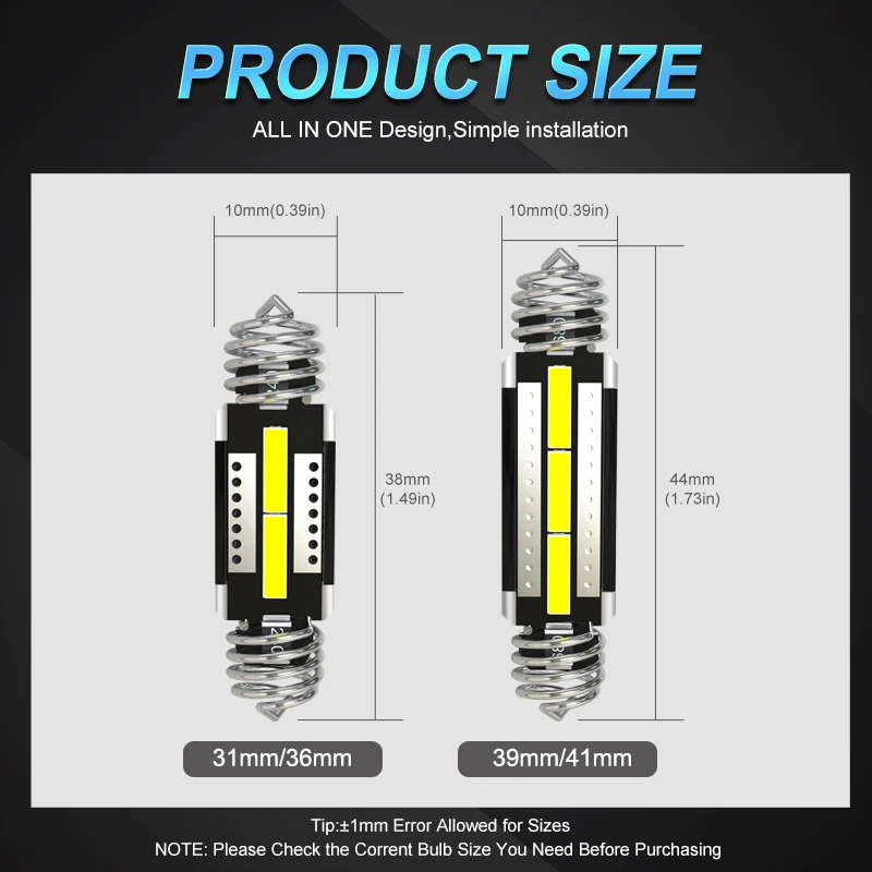 5X 31 36 39 41mm C5W 7020 LED Car Festoon Dome Interior Reading Light Map Lamp Bulb DC12V/24V Canbus Error Free