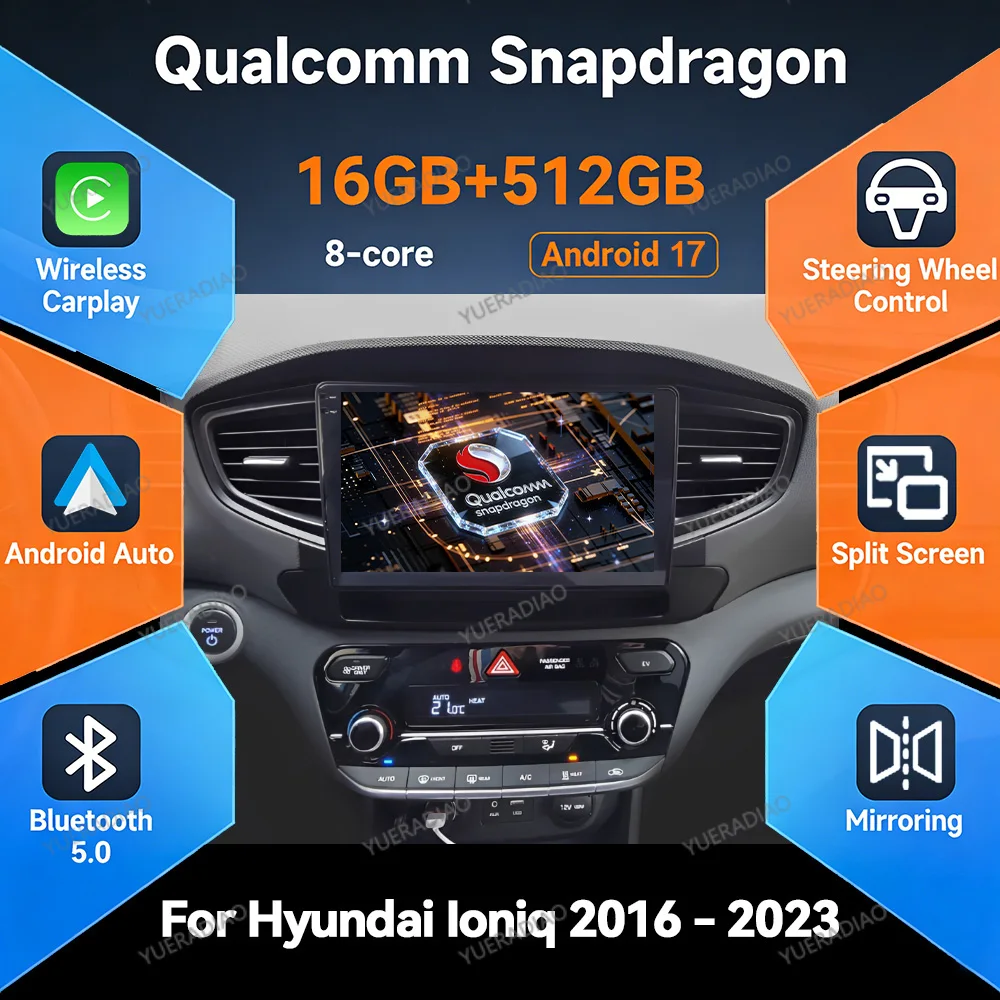 Android 17 Car Radio For Hyundai Ioniq AE 2016 2017 2018 2019 2020 2021 - 2023 DVD Carplay Automotive Backup Camera GPS NAVI FM