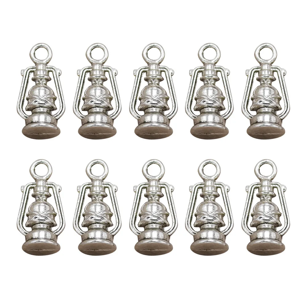 

10pcs Vintage Alloy Lantern Pendant Retro Jewelry Charms Diy Necklace Bracelet Keychain Accessory Silver