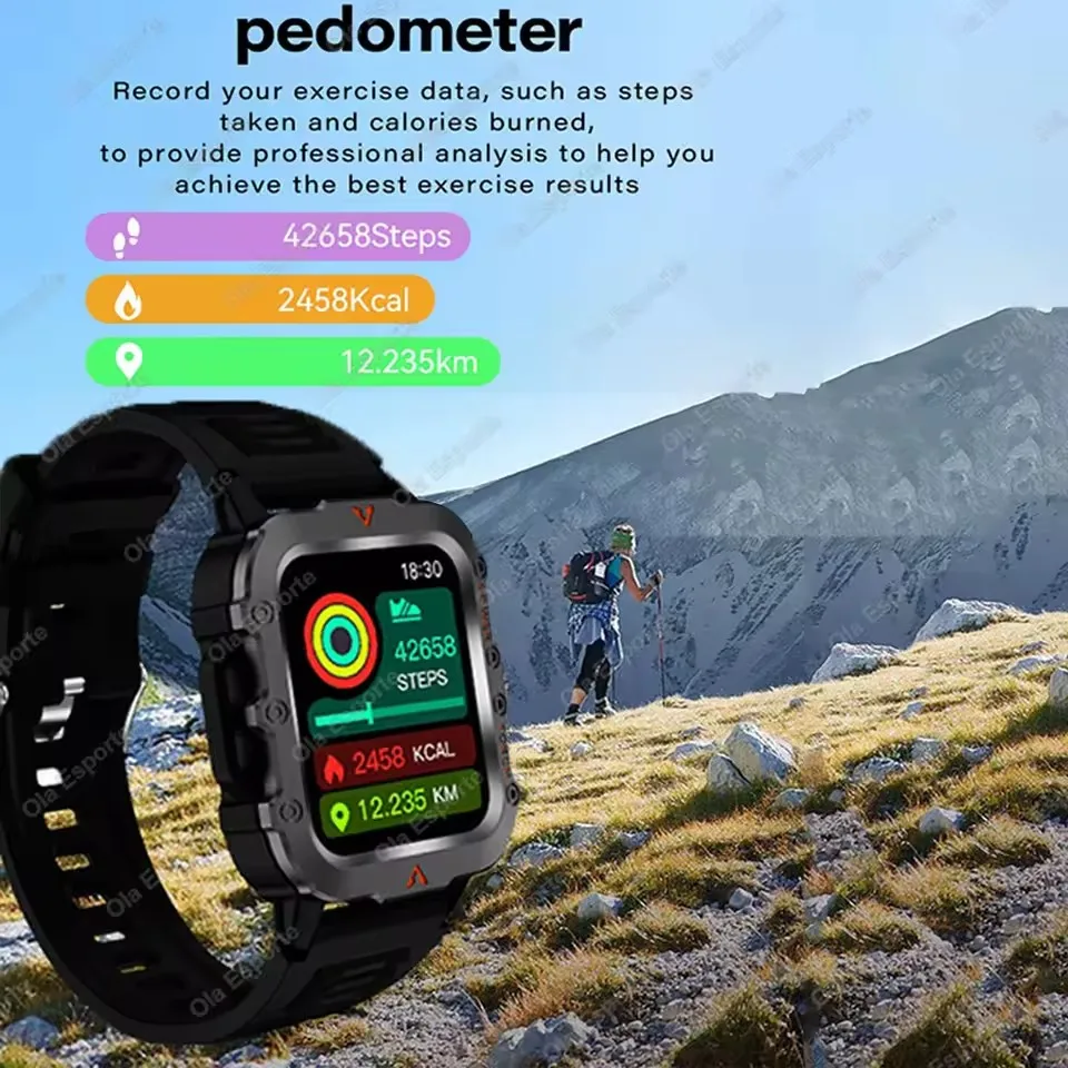 New for Outdoor Smartwatch Military Smart Watch Men with Led Lighting Bluetooth Call Fitness Heart Rate Watches