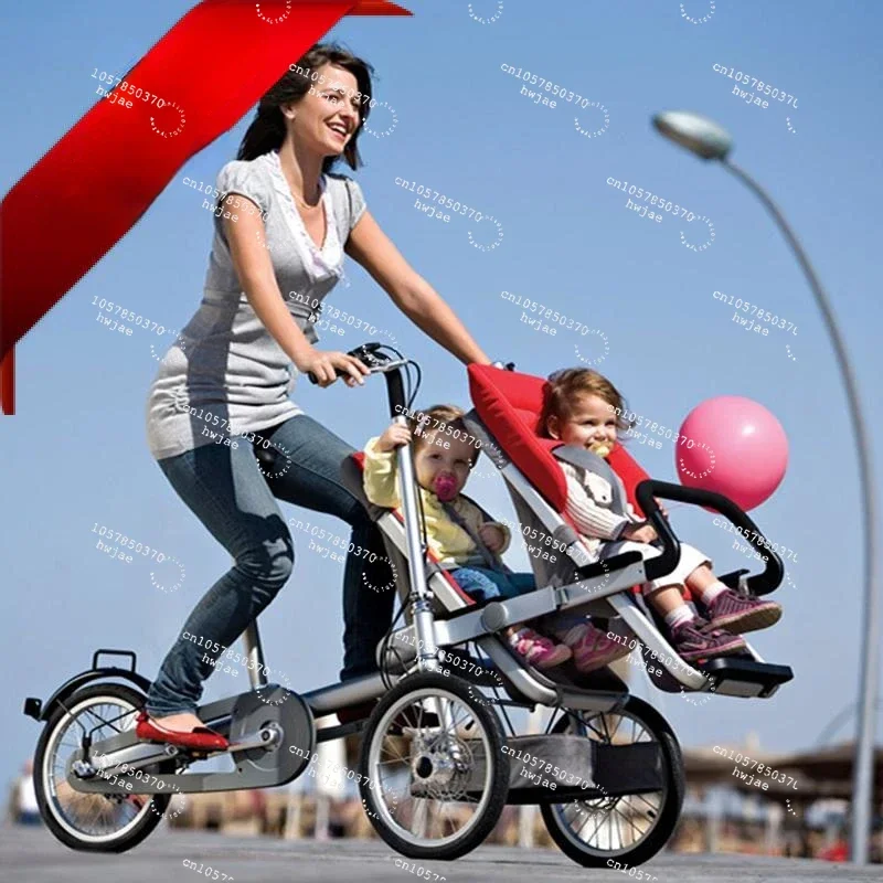 2-in-1 Bike Stroller with 2 Baby Seats 3-Wheel Family Tricycle