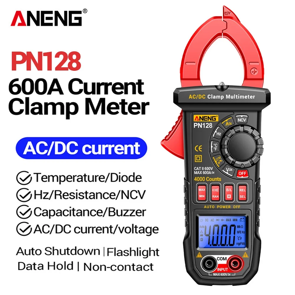 Clamp Meter ac dc Voltage Tester 600a Corrente Ncv True Rms Multímetro Auto Ranging Ferramentas Eletricista Aneng-pn128