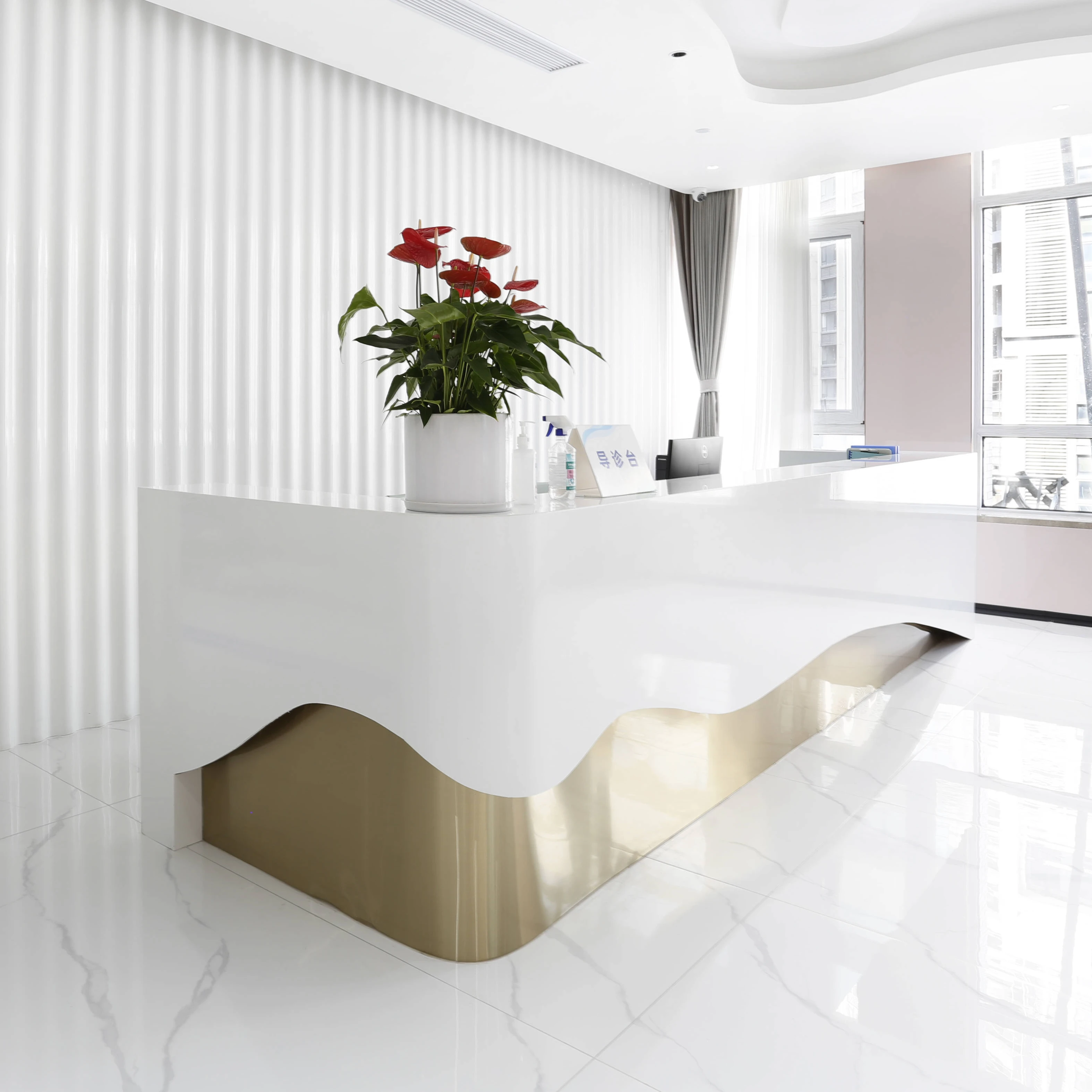 Modern Luxury Reception Desk with LED Light Office Furniture Front Desk Reception Counter for Office or Business Use