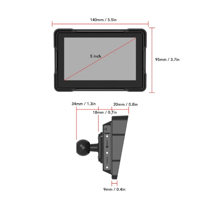 Portable Motorcycle GPS Navigator Dual Bluetooth Water Resistant 5in IPS Touchscreen Motorbike Stereo For Carplay For Android