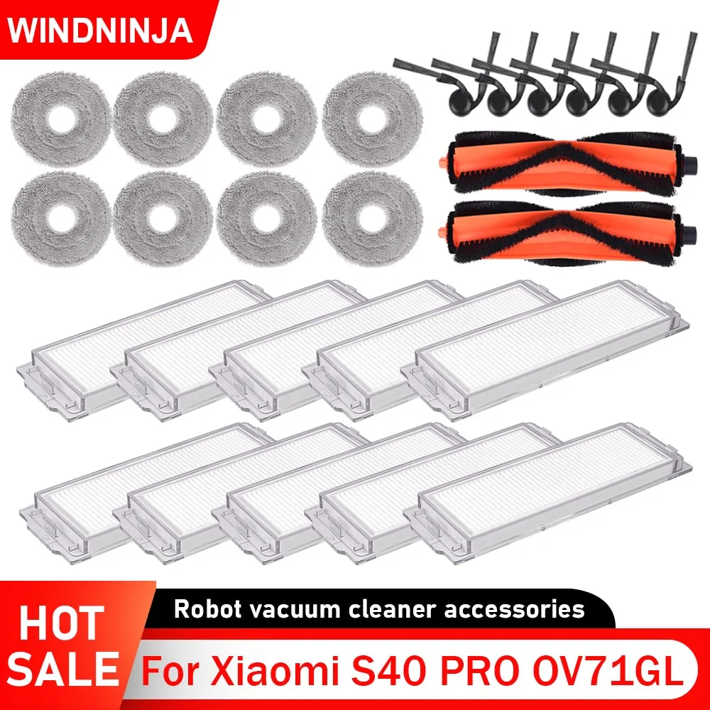 Kit de Peças de Reposição para Robô Aspirador Xiaomi S40 Pro/OV71GL: Escova Lateral, Filtro, Escova Principal, Pano de Limpeza e Acessórios