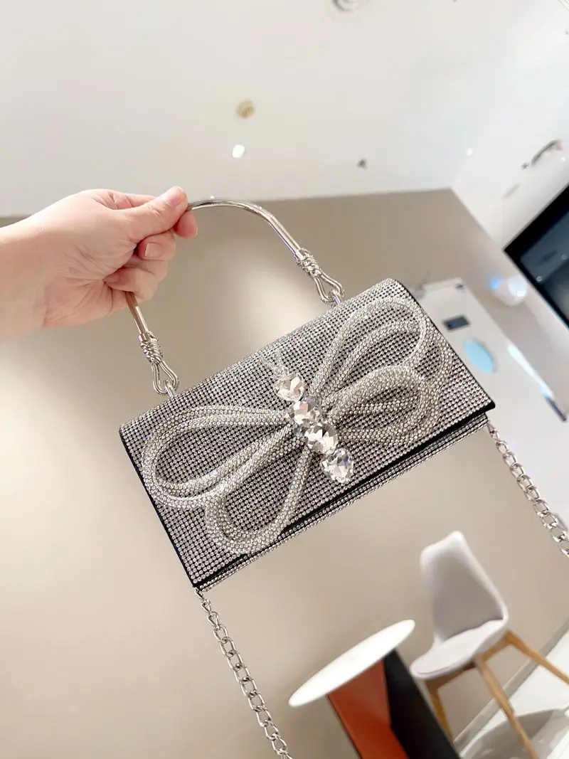 Luxury Bow Knot Women's  Handbag Crystal Shiny Rhinestone Diamond Evening Bag Wedding Party Clutch Purse Shoulder Crossbody Bag