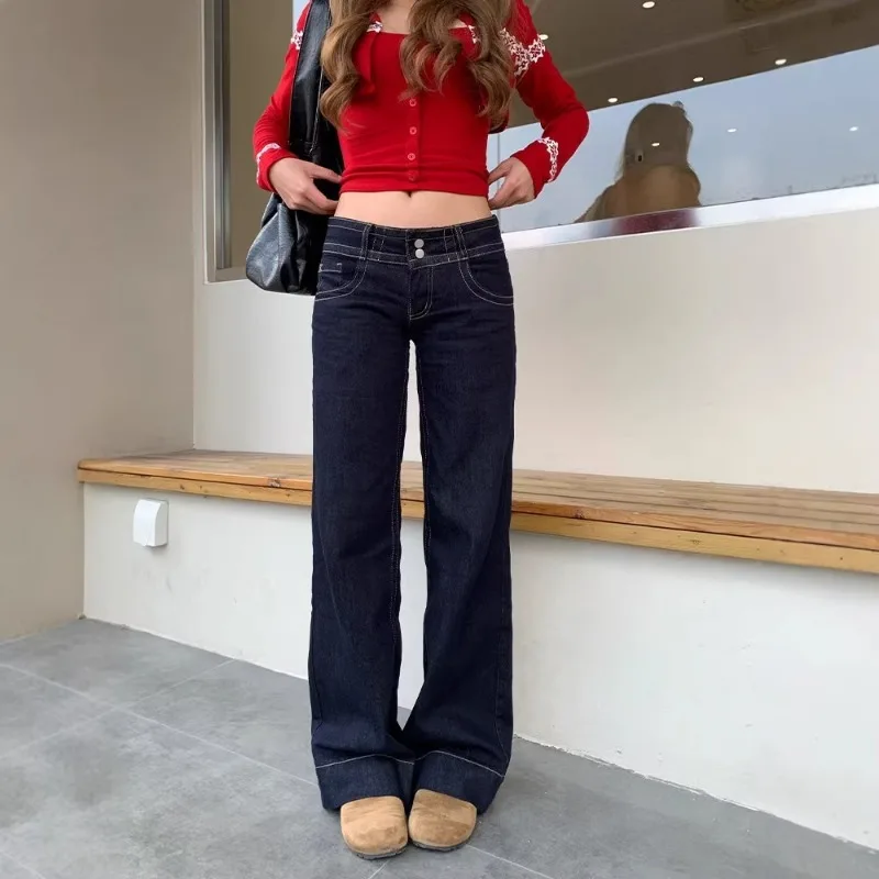 

Jeans Women's Spring Autumn Low Rise Pants Bootcut Pockets Jeans Streetwear Low Waist Jeans Denim Trousers