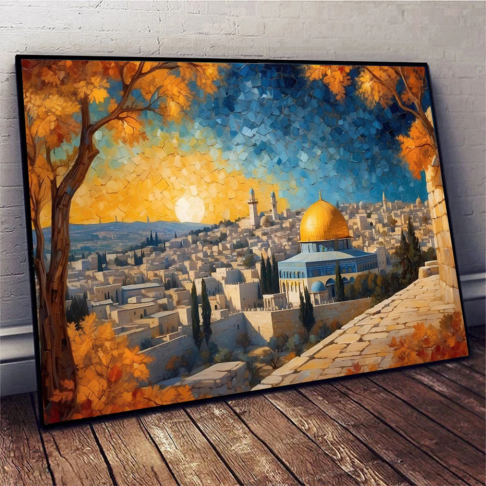الحديث مسجد قماش اللوحة القدس مسلم المشارك الإسلامية طباعة جدار صورة فنية لغرفة المعيشة ديكور المنزل كوادروس