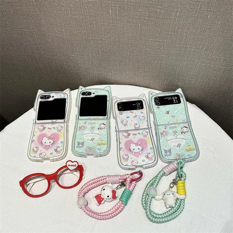 

Новый милый мультяшный чехол Sanrio Hello Kitty Cinnamoroll для Galaxy Zflip5/6 Zflip3/4, мягкий чехол для телефона