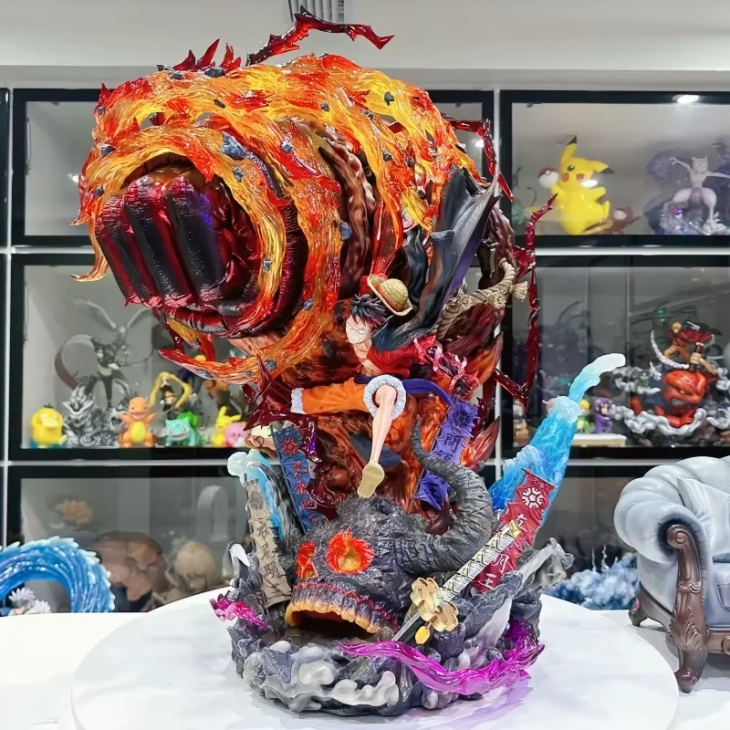 

One Piece Luffy Gear 3 Anime Figure 2025 New Hot Red Roc PVC Model Statue with LED Light Collectible Decor Birthday Gift Toy