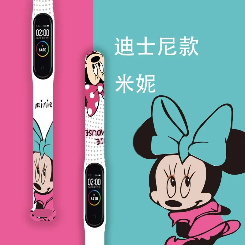 Strap for Mi Band 4 3 5 6 7 Watch Band Mickey Minnie Graffiti Silicone Bracelet Replacement for Mi Band 4 5 Wristband