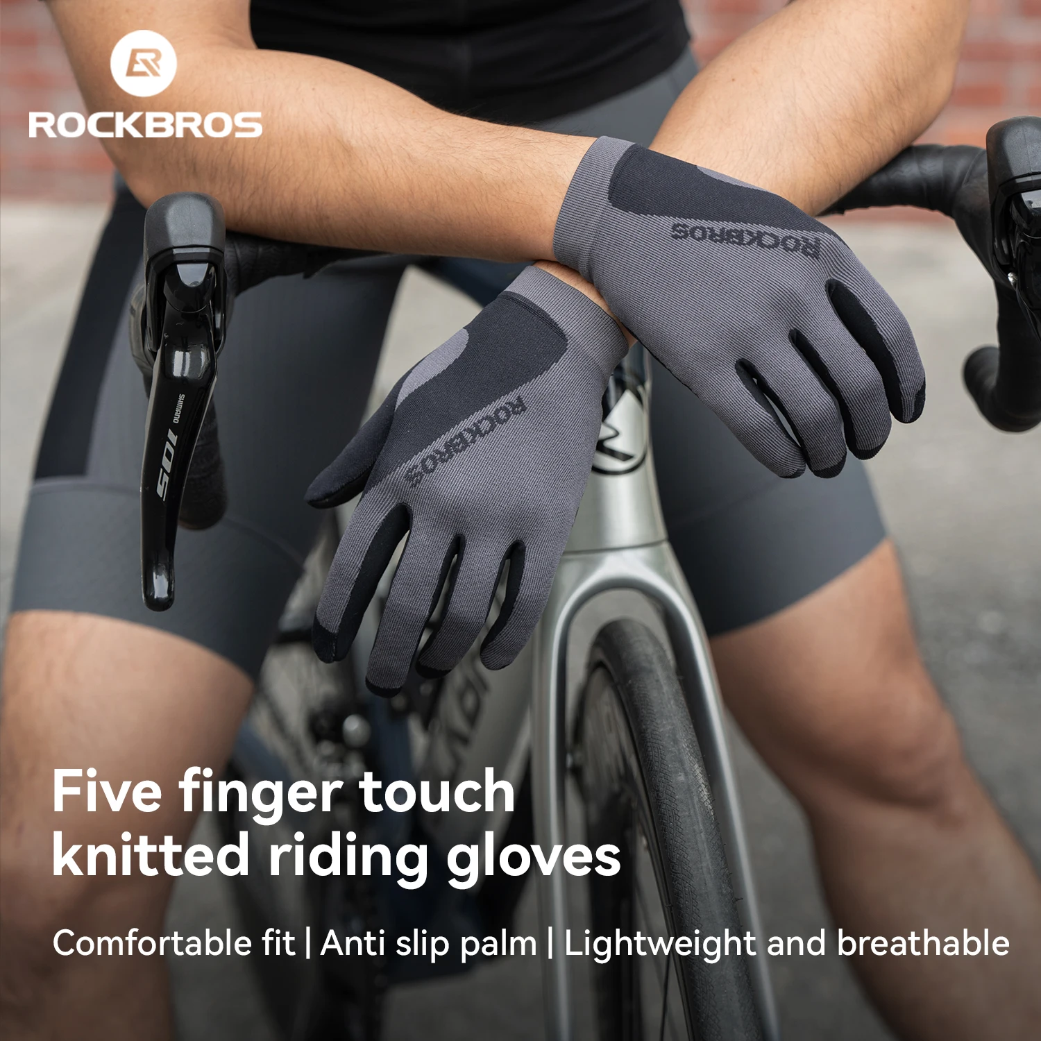 ROCKBROS Cycling Gloves Long‑Finger Knitting Anti‑Slip Gloves Wear‑Resistant Breathable Lightweight MTB Road Bicycle Gloves