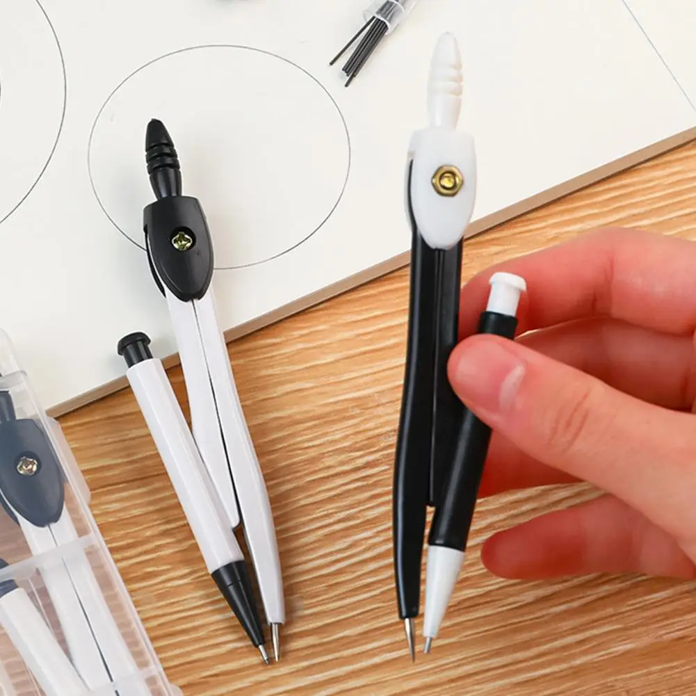 Metal Structure Compass 2-in-1 Metal Compass Set with Automatic Pencil Geometry Drawing Tool Portable Storage Box for Math Art