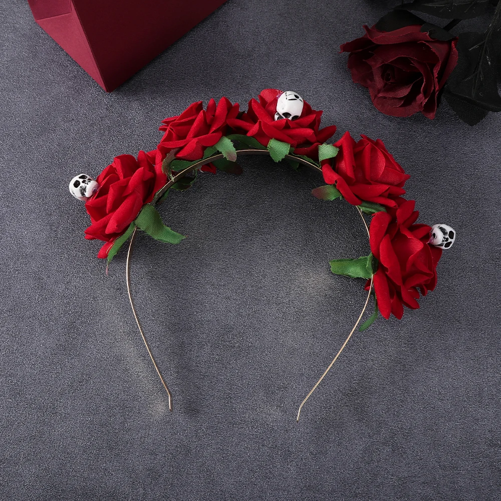 Skull Rose Headband New Red Hair Bands Flower Festival Hair Hoops Holloween Fashion Bezel Headband Women Hair Accessories