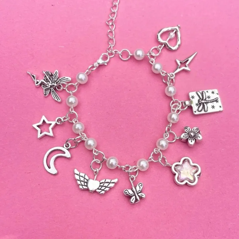 Y2K pendant silver clutter bracelet