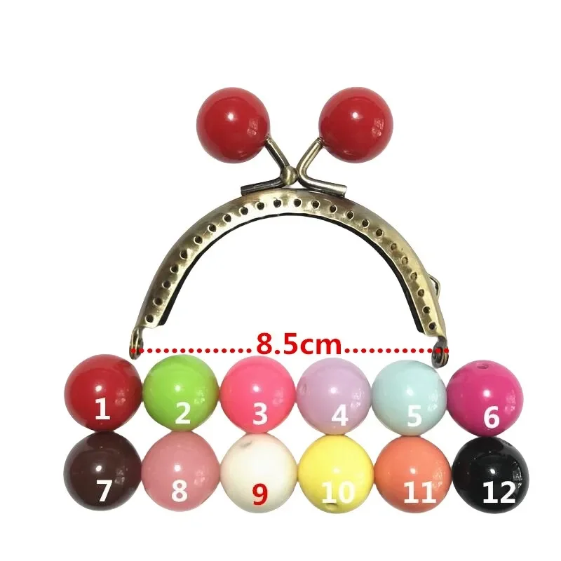 10PCS 8.5cm Big Beads Antique Bronze Metal Purse Frame Handle for Clutch Bag Handbag Accessories Making Kiss Clasp Lock