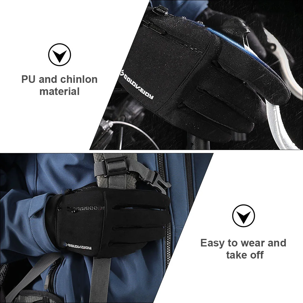 

Touch Screen Warm Black Biking Winter Riding Cold Weather Cycling PU Nylon Durable Chill Protection Gloves Work Gloves