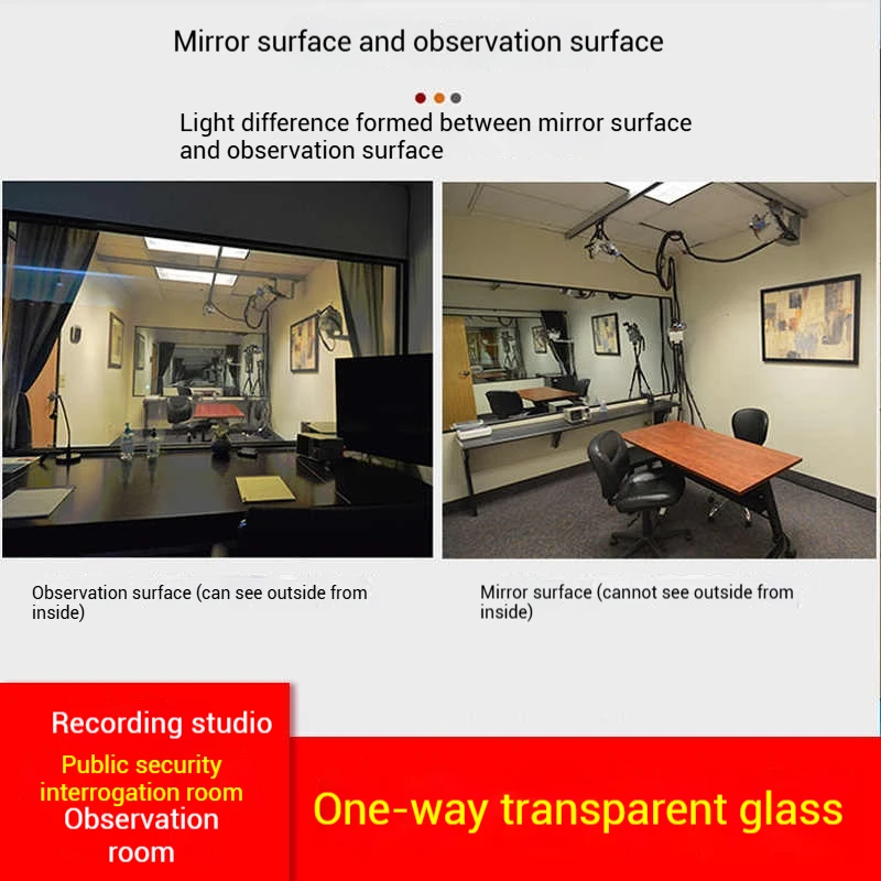 Tempered One-Way Vision Glass Two-Way Mirror Single-Sided Visible Glass Atomic Mirror Thousand-Layer Magic Mirror for Recording