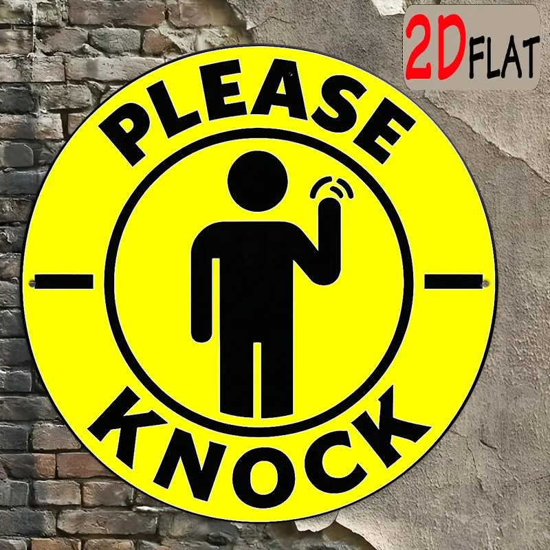 2D Metal Sign, 7.87x7.87 Inch Round Aluminum Please Knock Sign for Restaurant Study, Daily or Holiday Decorative Gift