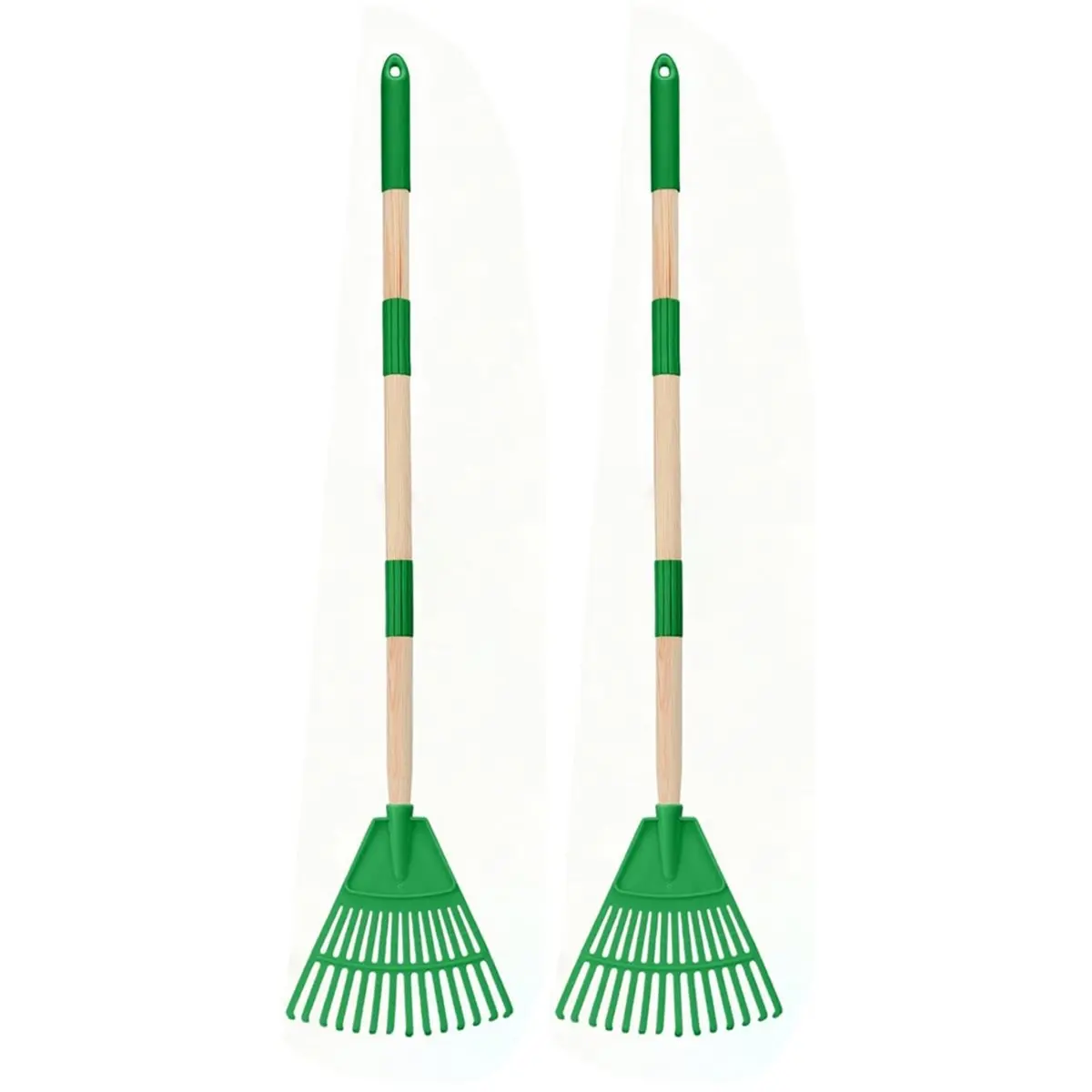 AA83 2 Pcs Kids Rakes with Wood Handle - 34inch Light Plastic Garden Rake for Leaves, Safe to Use Kid Yard Tools