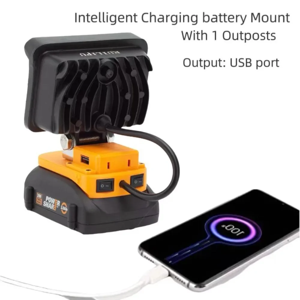 LED Work Light Portable Lanterns 1 Head-w/USB Rechargeable Car Garage Mechanic Flashlight Flood Spot Lamps For Worx 20v 6PIN