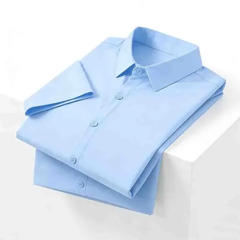 

Basic Men's Light Blue Short Sleeve Collared Button Up Shirt Essential Business Casual Dress Shirt for Office