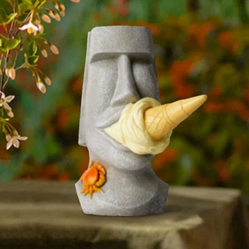 Ice Cream Statue Desktop Sculpture Easter Island Planter Pot Art Flower Arrangement Home Decor