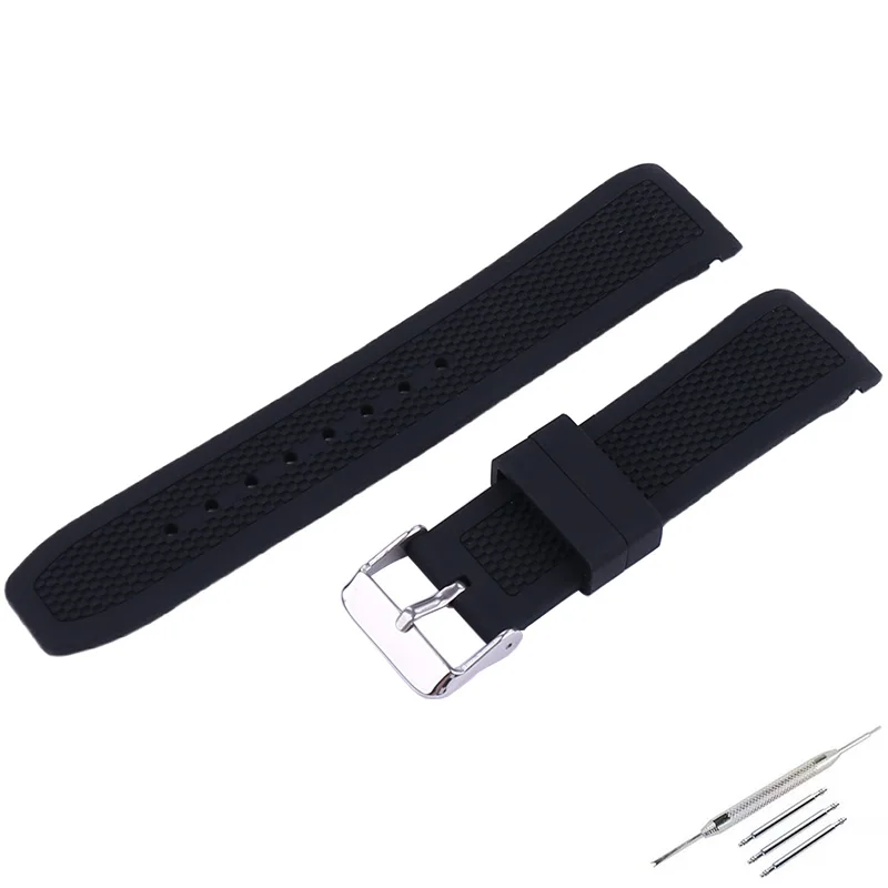 22mm watch strap accessories Men's Premium soft silicone black watch band sports and Waterproof Women's wristband belt buckle